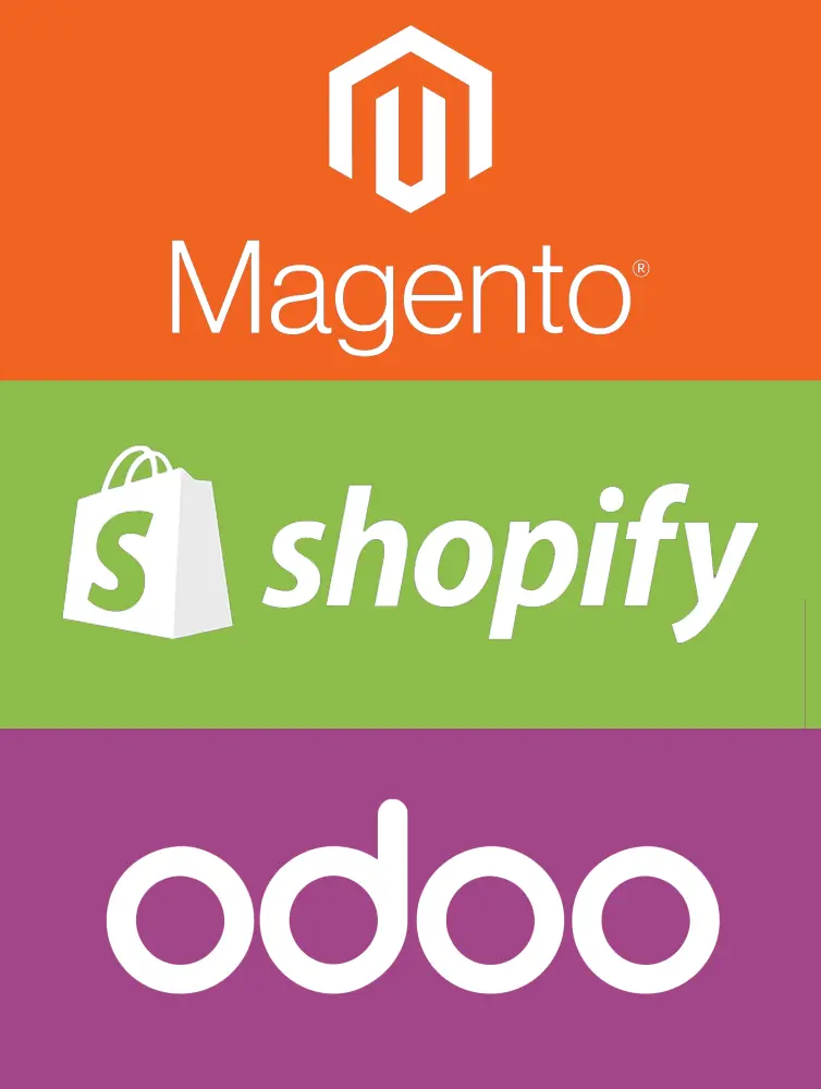 magento, shopify, and odoo